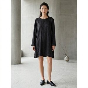 Vtg MSAS Mini Dress Womens Size M Black Floral Long Sleeve Goth Witchy Rayon NWT